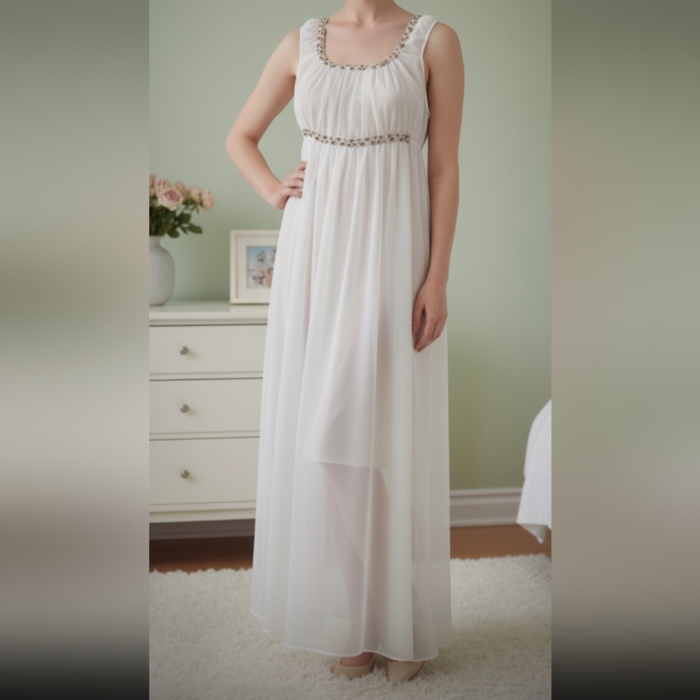 Vintage 60s Sheer Tulle Nightgown White Maxi